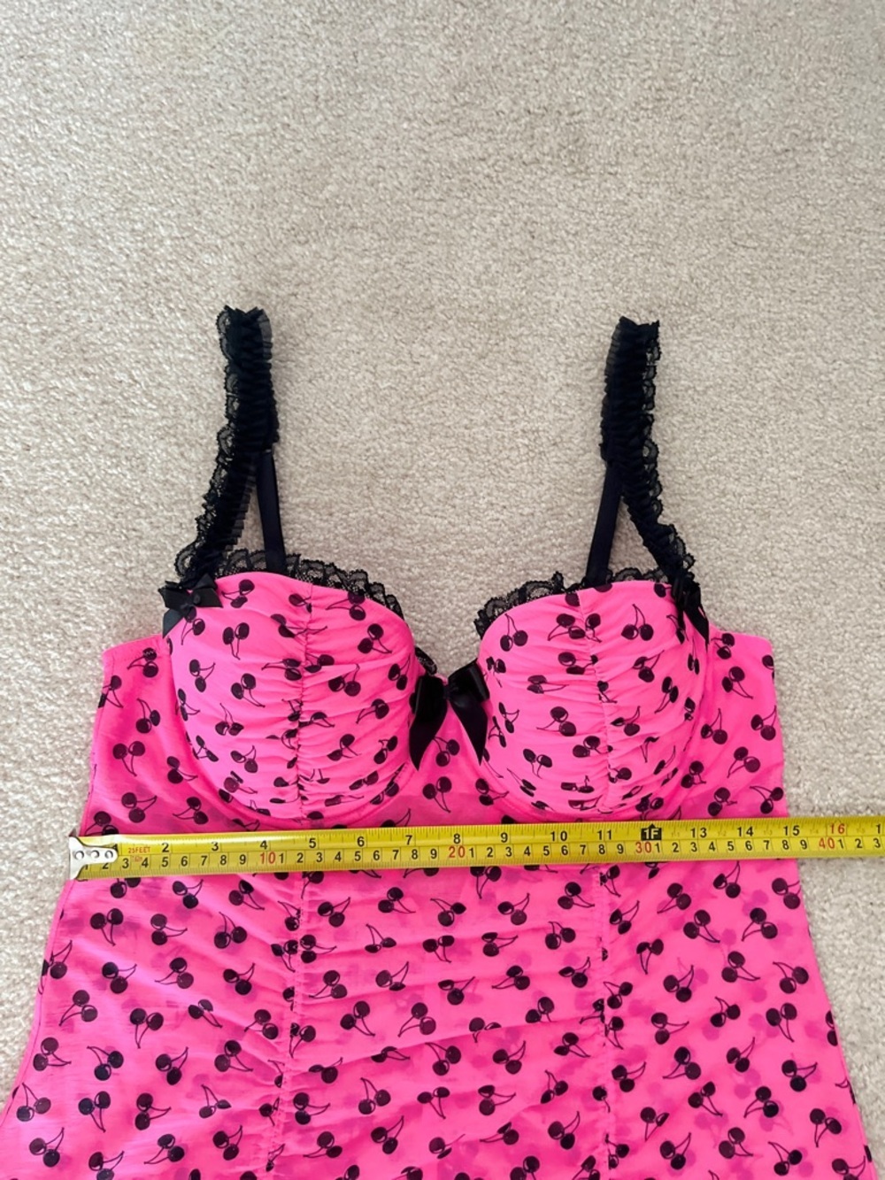 Vintage Y2K/2000s Coquette La Senza Hot Pink Cherry-Print Babydoll Chemise/Slip - Picture 2 of 12